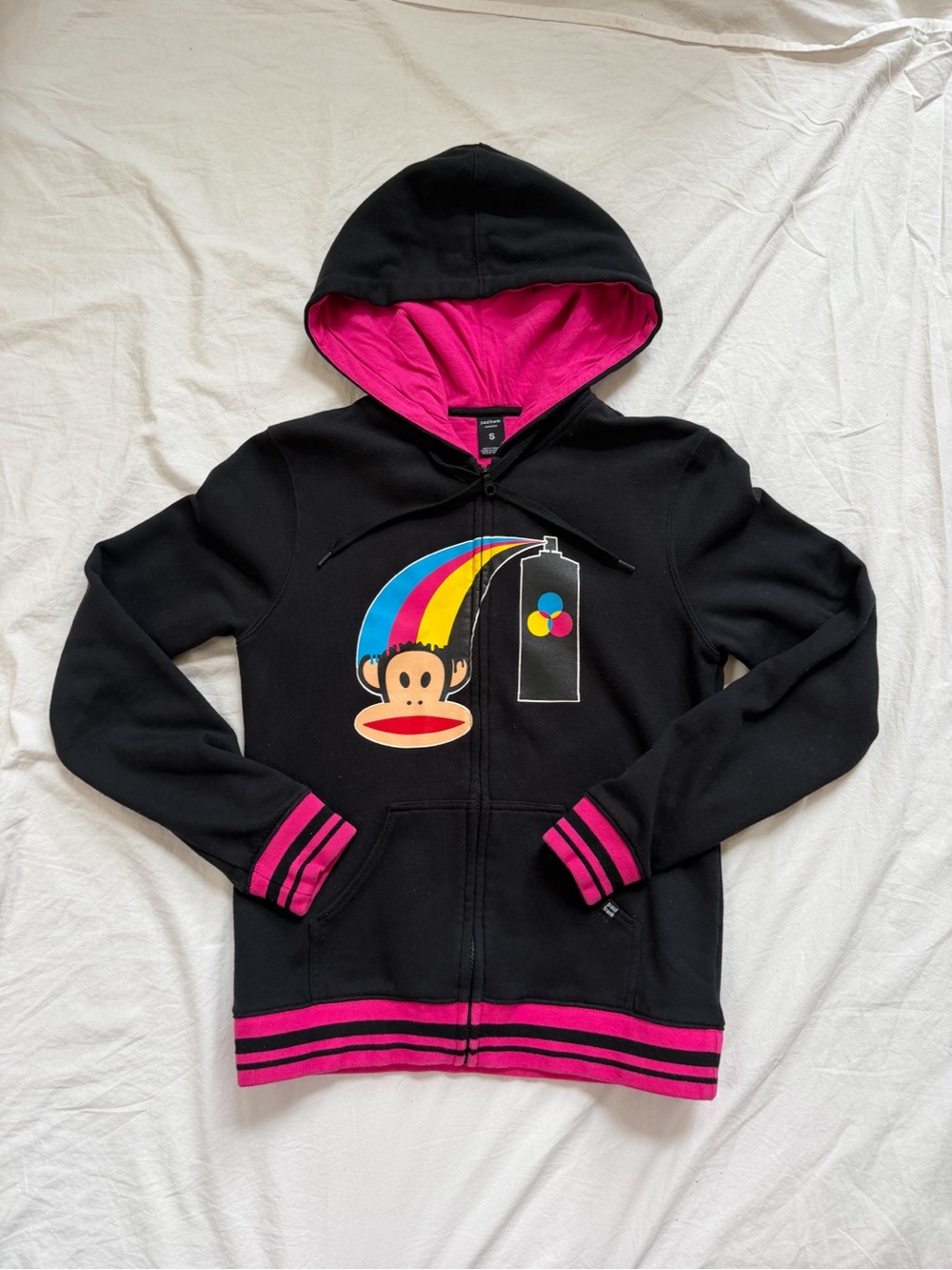 Paul Frank Black Hoodie with Hot Pink Lining & Trim